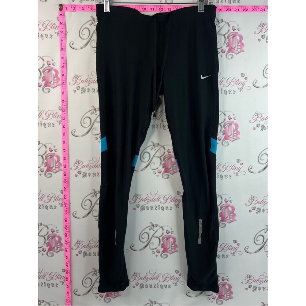 Nike Leggings / Tights with a back zipper pocket Black Printed with Blue Accents
